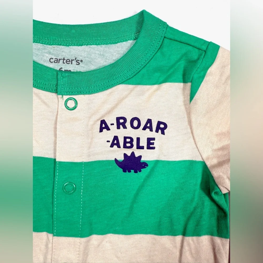 NWT CARTER’S Baby Dinosaur Stripe Romper‎ 6M Green Cute Playful Everyday NEW